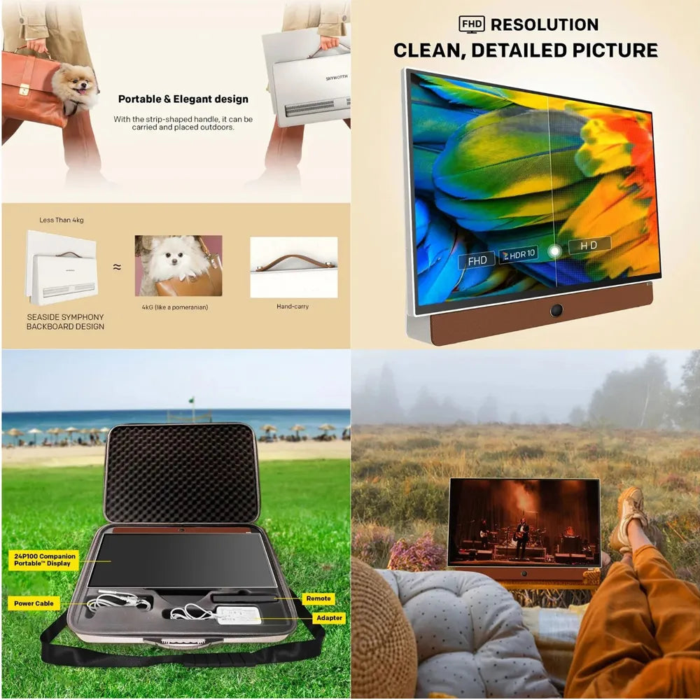 Skyworth 24 Inch Portable Smart FHD Smart Google TV With Case Bundle