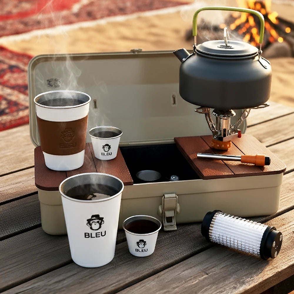 Y-350 Tea Travel Set – Portable Tea Brewing Kit with Latch Closure Storage Box & Compact Outdoor Accessories – White
