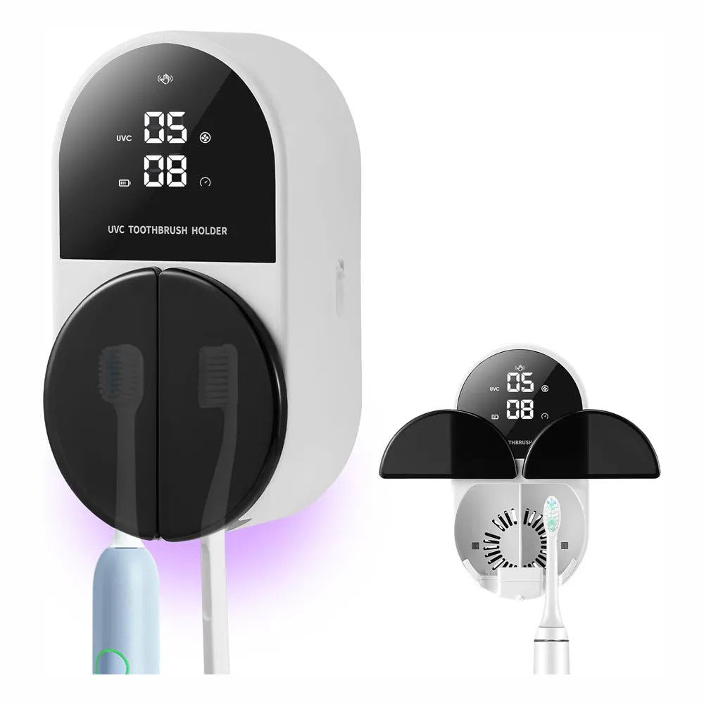 Wall-Mounted Electric Toothbrush Sterilizer Customizable Double Toothbrush UV Disinfection Box Air-Drying White USB Type-C
