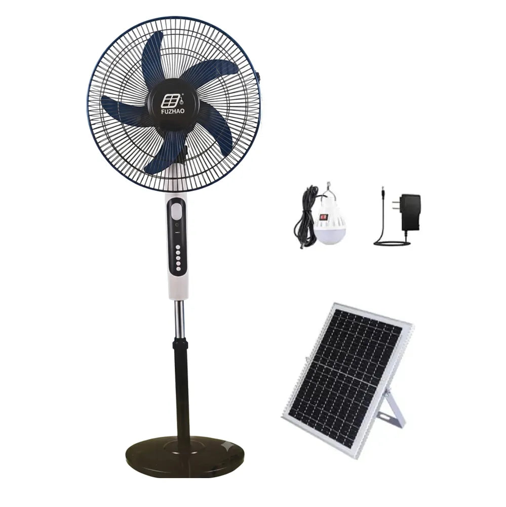 Fuzhao 16-Inch AC/DC Solar Rechargeable Standing Fan Black