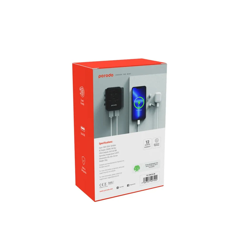 Porodo Dual USB-A Universal Travel Adapter 2.4A-4