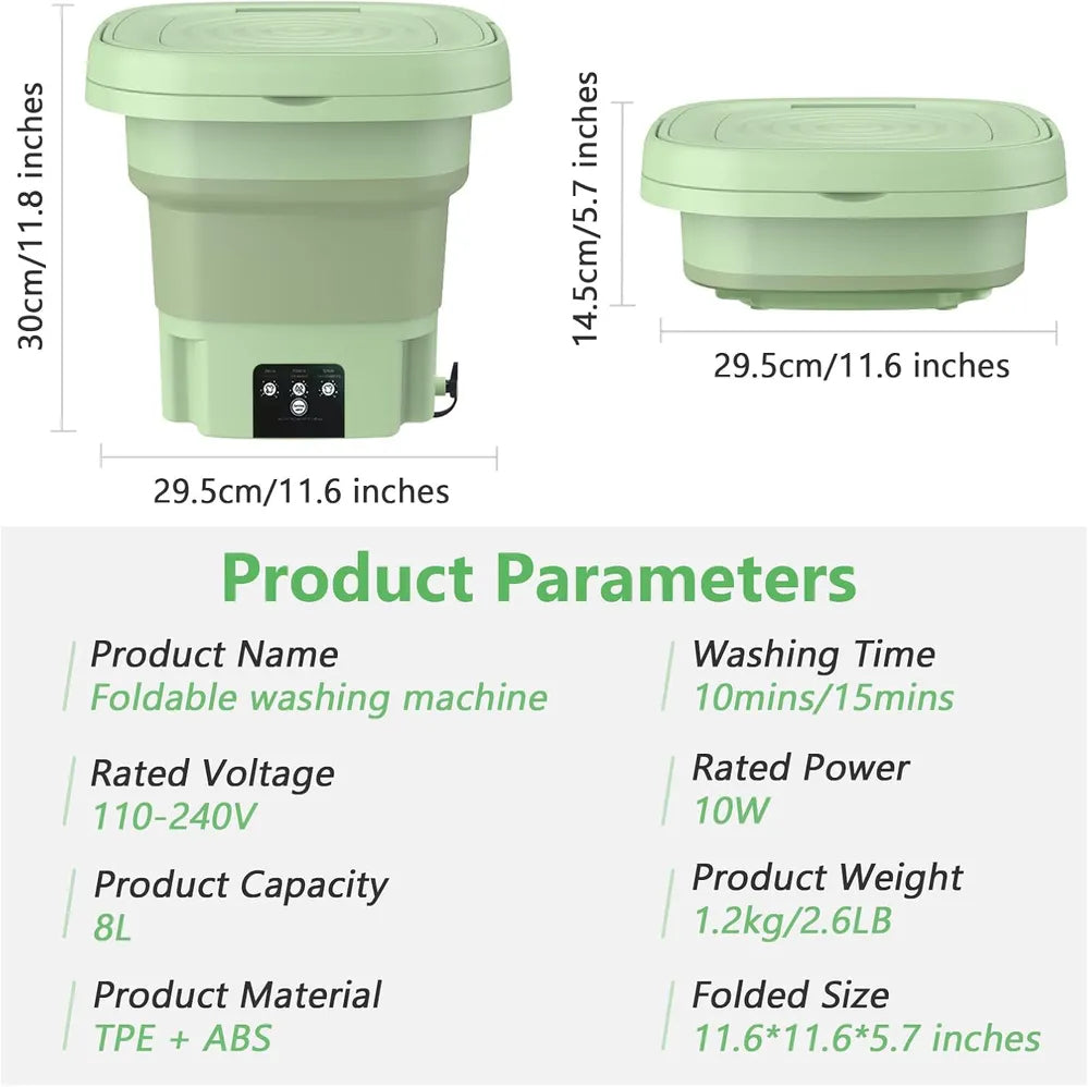 Portable Foldable Mini Washing Machine with 3 Modes – Compact Washer for Travel & Small Items