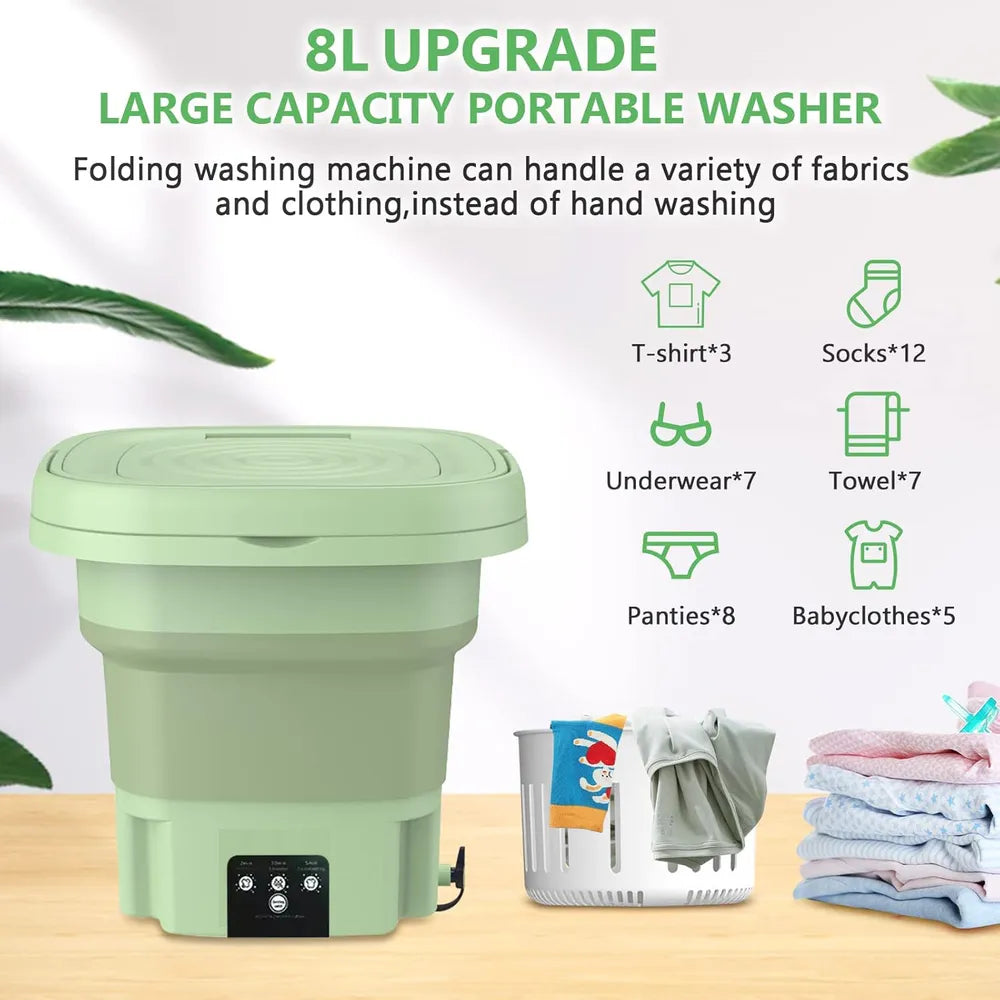 Portable Foldable Mini Washing Machine with 3 Modes – Compact Washer for Travel & Small Items