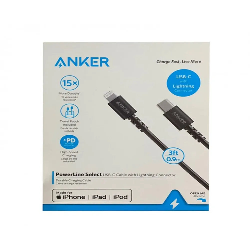 Anker PowerLine Select USB-C Cable with Lightning Connector 6ft - Black