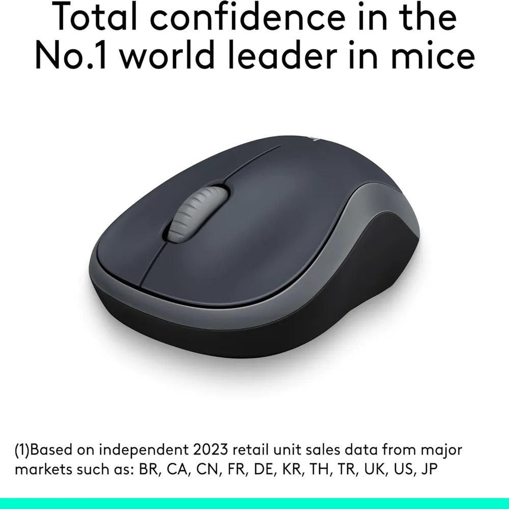 Logitech M186 Wireless Mouse 2.4GHz AA Battery Up To 12 Months– Swift Grey