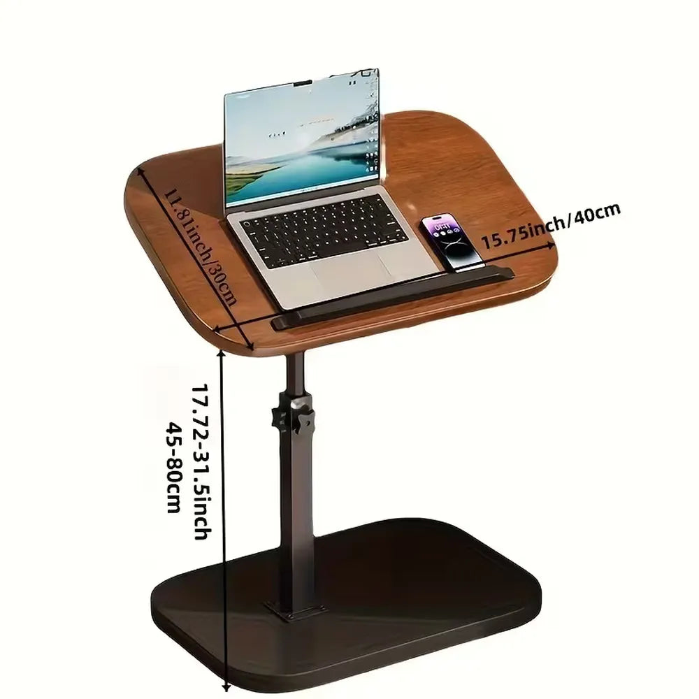 Adjustable Foldable Sofa Side Table Rotating Desktop Height - Wooden