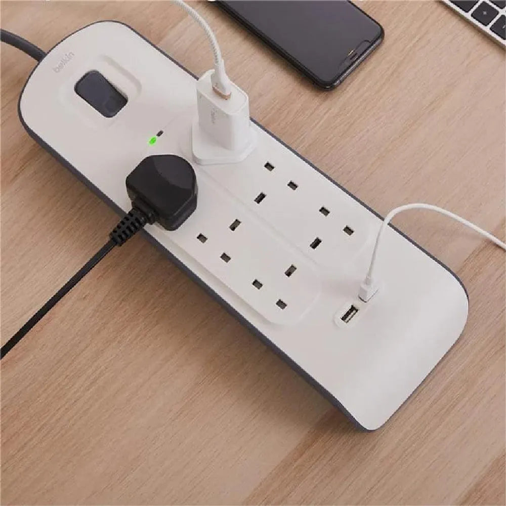 Belkin Surge Plus Power Strip Surge Protector 8 AC Outlets 2 USB Ports 900J Protection
