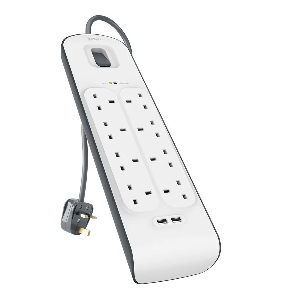 Belkin Surge Plus Power Strip Surge Protector 8 AC Outlets 2 USB Ports 900J Protection