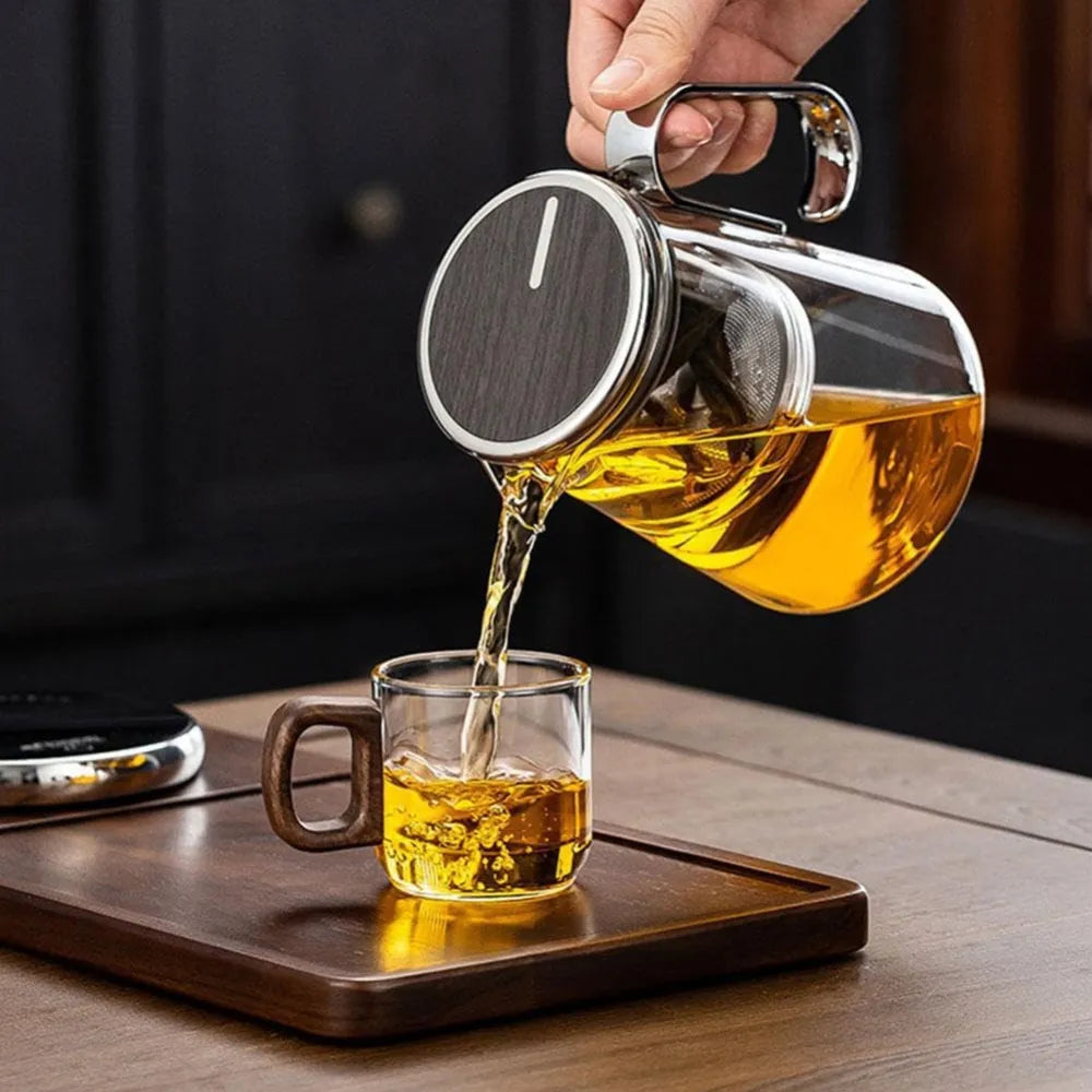 Bonston Glass Tea Pot with Magnetic Infuser, Rotating Magnetic Knob, Heat-Resistant Design & Wooden Handle - 700ML