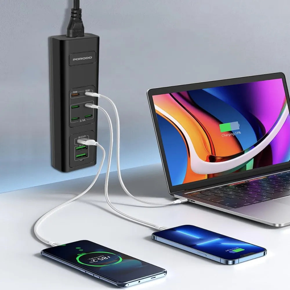 Porodo Multi-Port USB Charging Hub With 6 Charging Ports 85W – Black