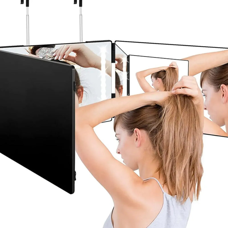 Cosmetic 3 Way Trifold Mirror 360° LED Lights USB Rechargeable & Adjustable-1