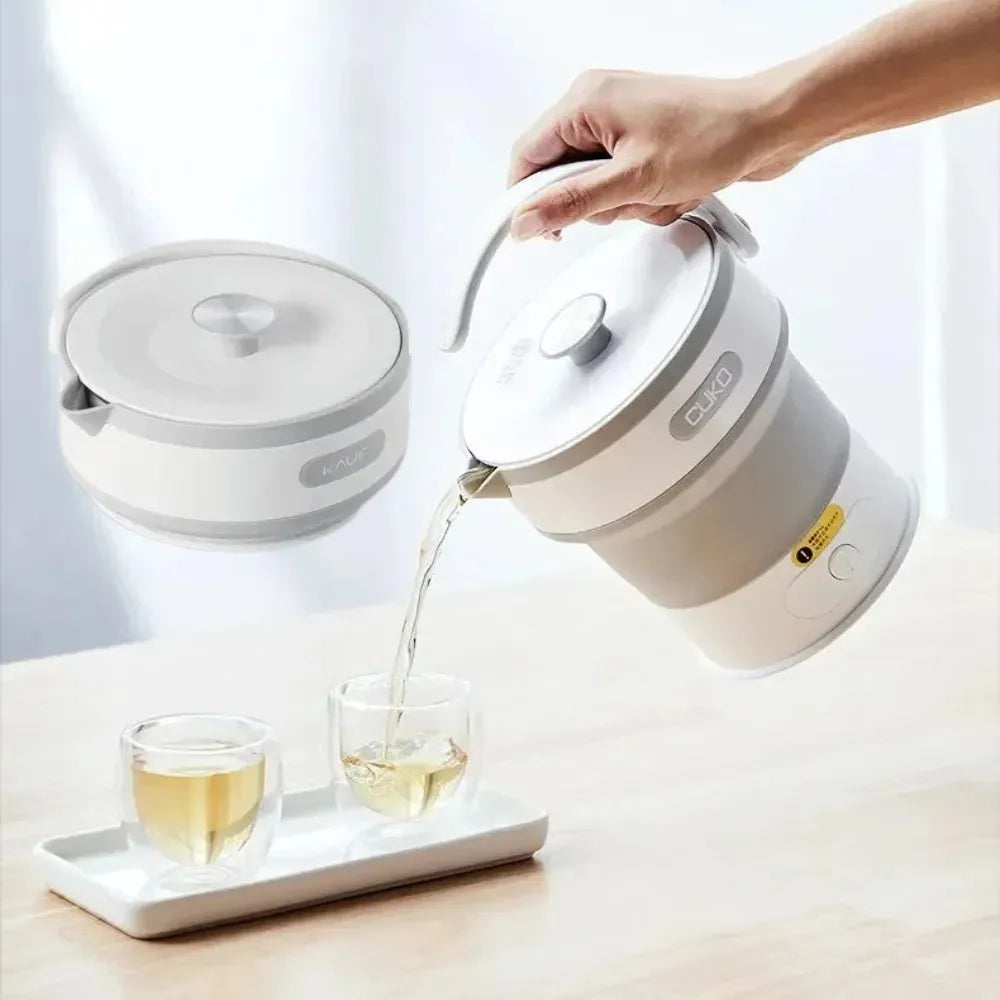 CUKO Folding Electric Kettle – 0.6L Silicone & Stainless Steel, Auto Shut-Off - 600W, 220V for Travel