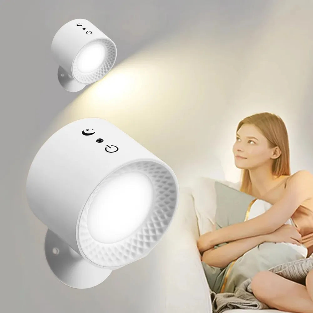 Rechargeable LED Indoor Wall Light, Wireless No-Drill Touch Control Lamps with 5 Brightness Levels, 3 Color Modes & 360° Rotation