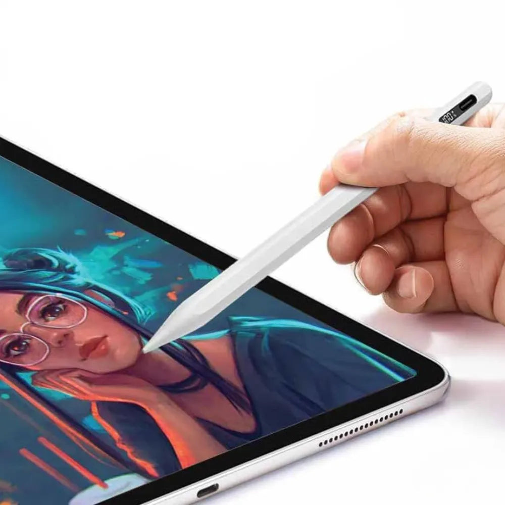 Powerology Stylus Pen for iPad, Real-Time Display, Palm Rejection, Magnetic, 15H Battery, Type-C Charging – White
