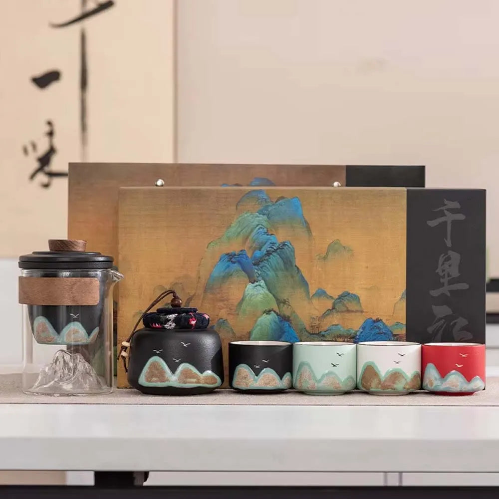 Hand-painted Ceramic Travel Tea Cup Set