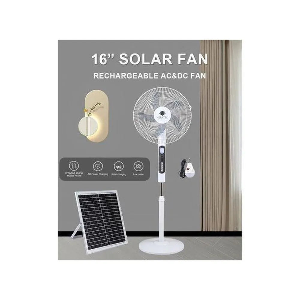 Fuzhao 16-Inch AC/DC Solar Rechargeable Standing Fan White