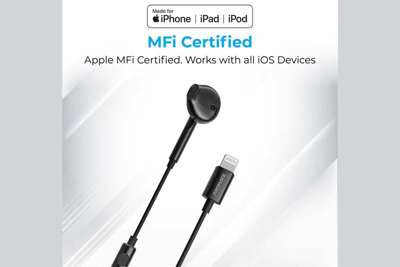 Promate MFi Certified Mono Earphone - Lightning Connector