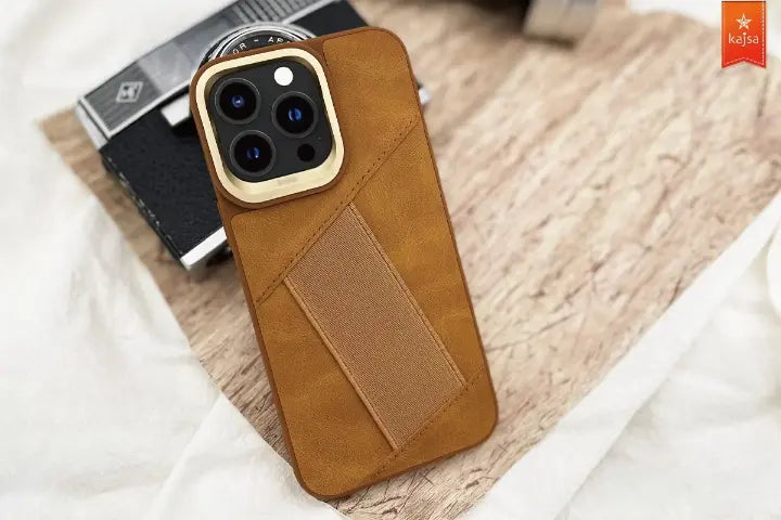 Kajsa  Elastic Hand Grip Back Case for iPhone 14 pro Max - Brown