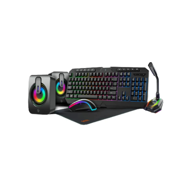 Porodo PDX215 5 in 1 Ultimate Gaming Kit Keyboard, Mouse, Mouse Pad, Microphone, and Speakers Included