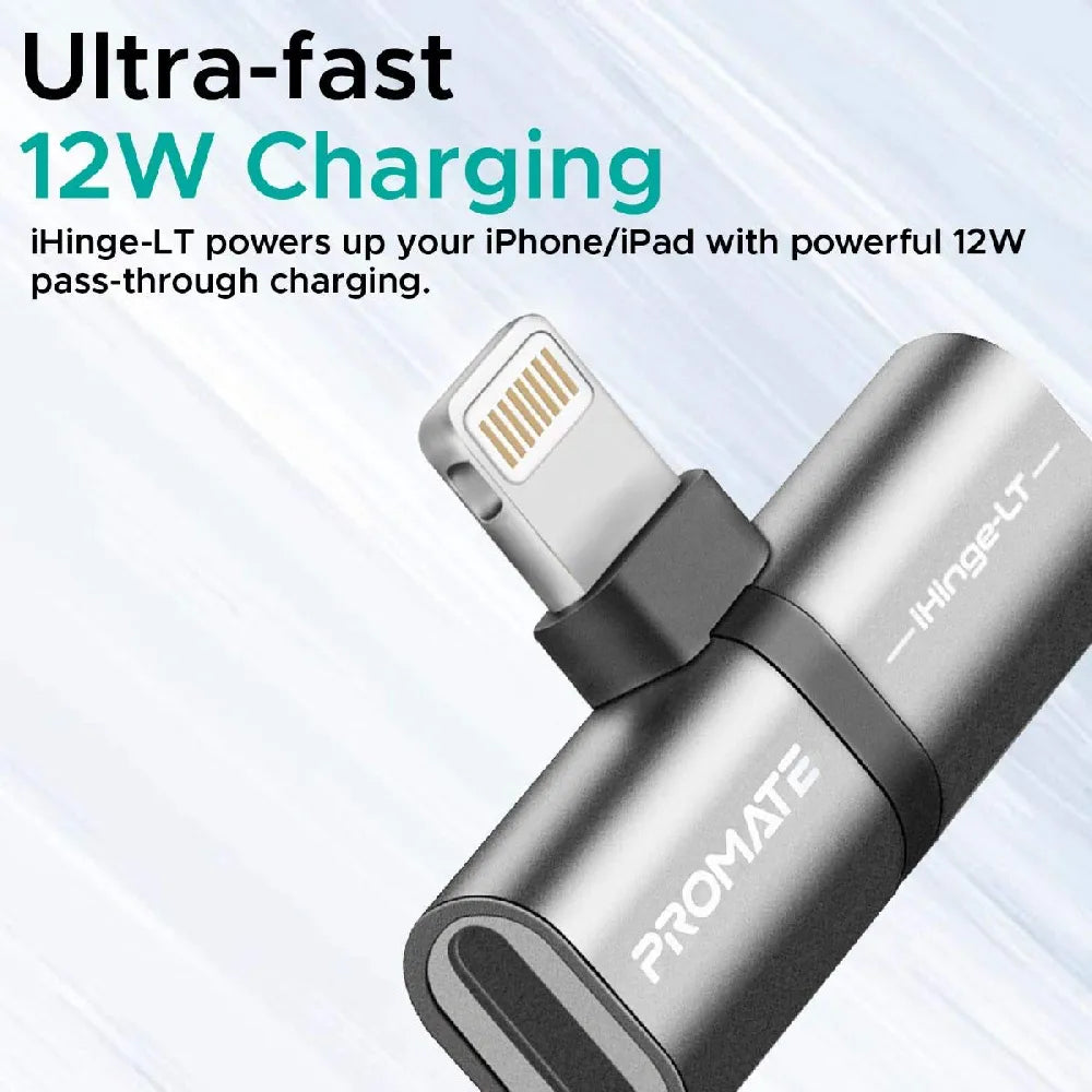 Promate 2-in-1 Audio & Charging Adapter 5V/2A Fast Charging Lightning Connector iPhone/iPad Compatibility