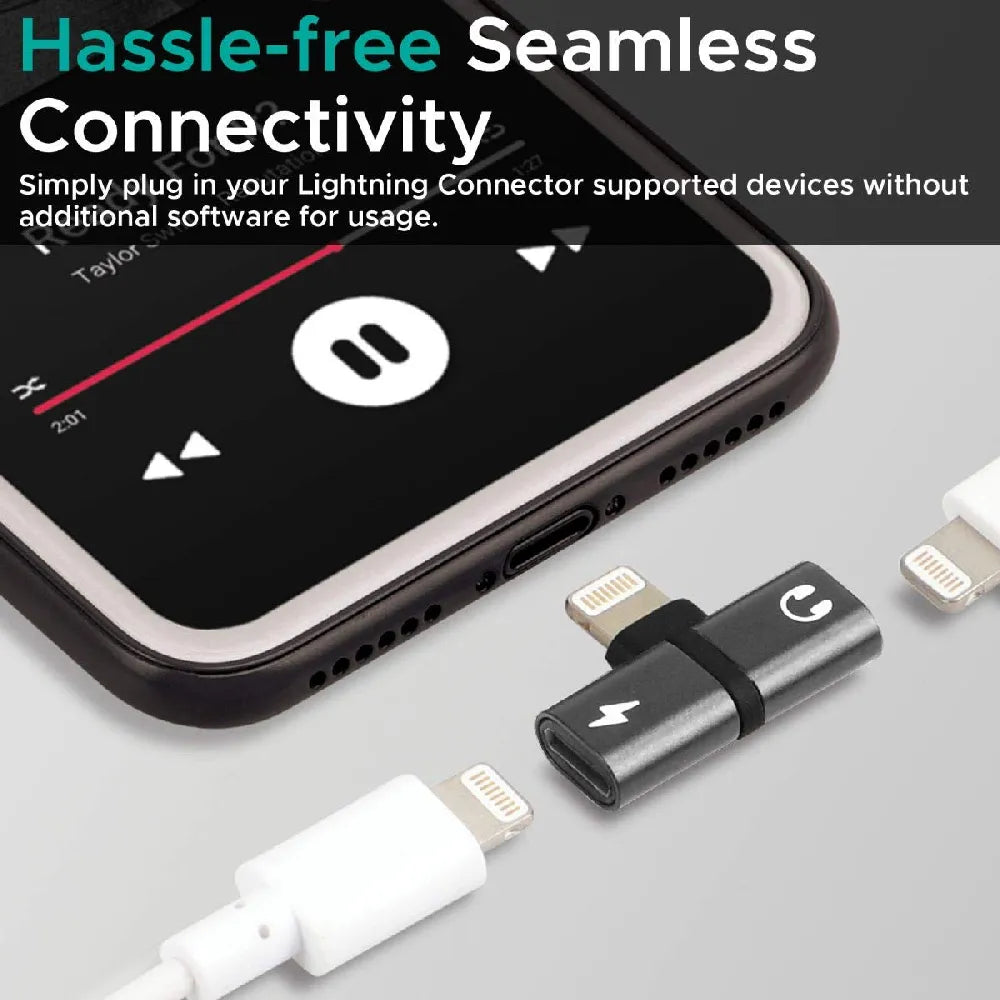 Promate 2-in-1 Audio & Charging Adapter 5V/2A Fast Charging Lightning Connector iPhone/iPad Compatibility