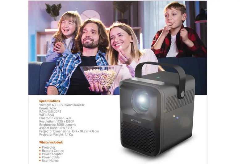 Porodo Lifestyle Full HD Portable Projector 2600mAh-3