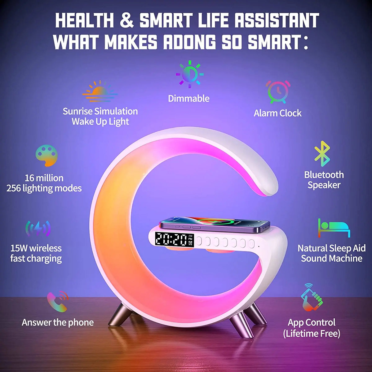 Smart Light with Wireless Charging & Speaker & Alarm Clock