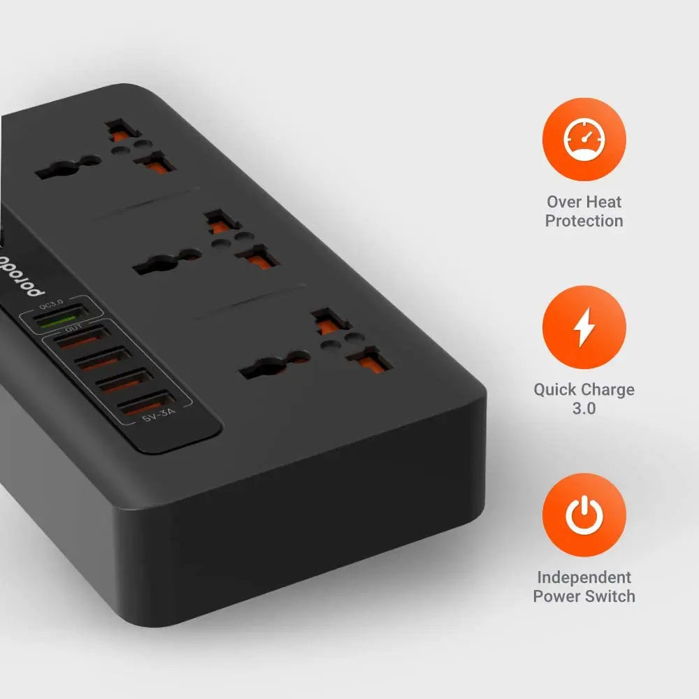 Porodo Quick Charge Power Socket with 5 USB Ports and 3 Sockets 33W