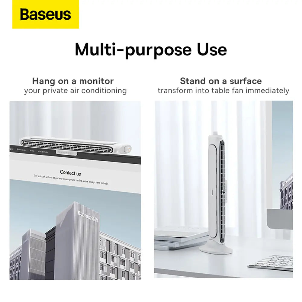 Baseus 2-in-1 Monitor Clip-On & Stand-Up Desk Bladeless Fan Wide Range Wind Outlet Type-C Rechargeable