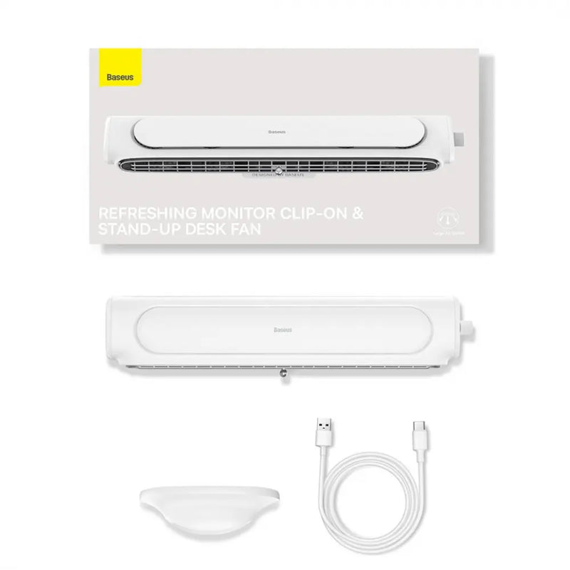 Baseus 2-in-1 Monitor Clip-On & Stand-Up Desk Bladeless Fan Wide Range Wind Outlet Type-C Rechargeable