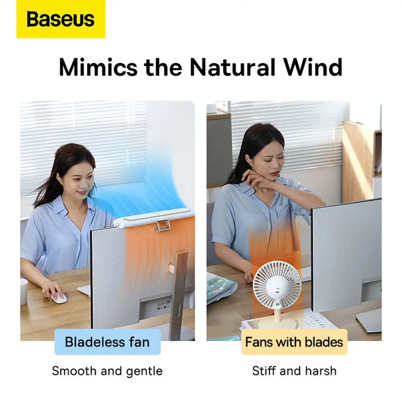 Baseus 2-in-1 Monitor Clip-On & Stand-Up Desk Bladeless Fan Wide Range Wind Outlet Type-C Rechargeable