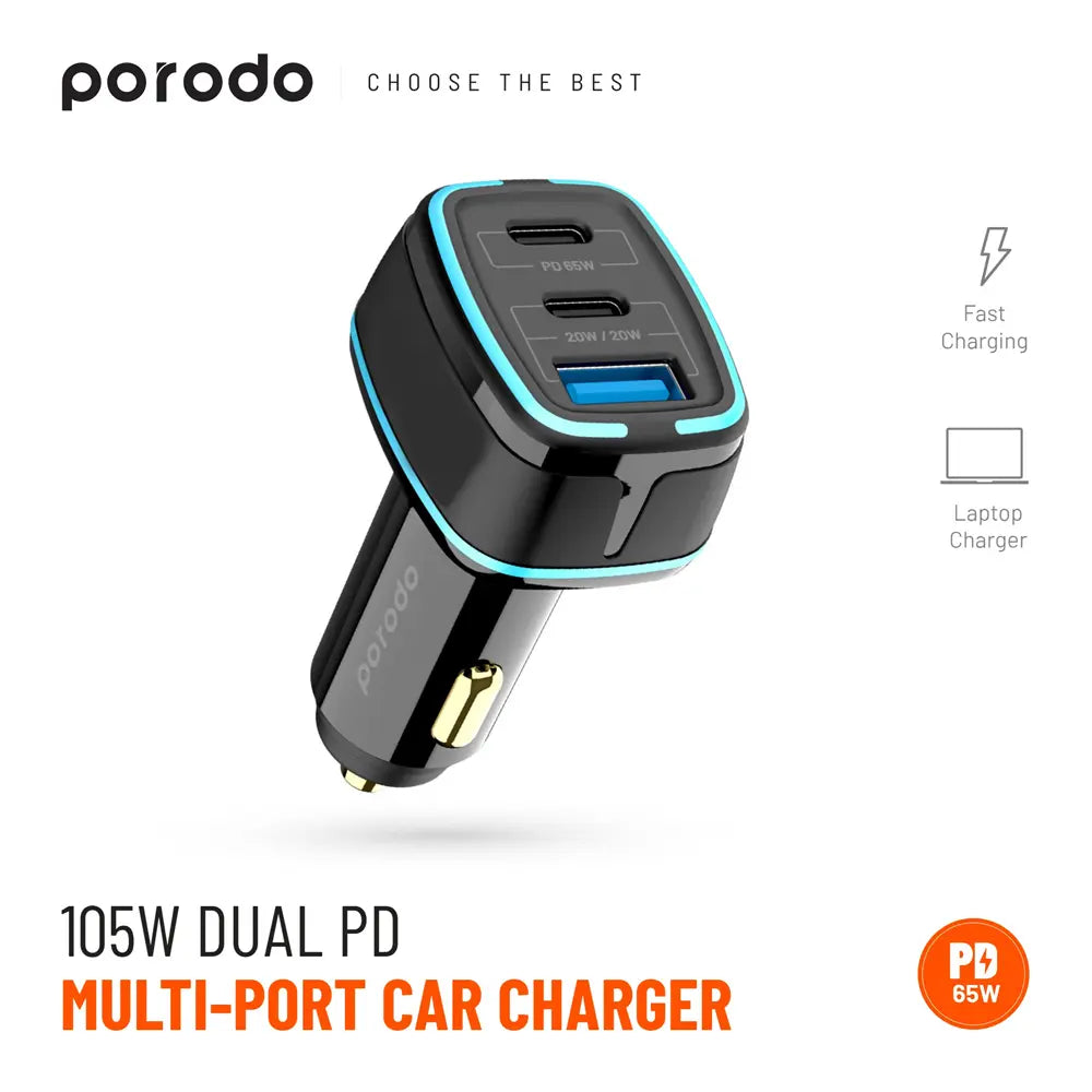 Porodo 105W Dual PD Super Fast Car Charger