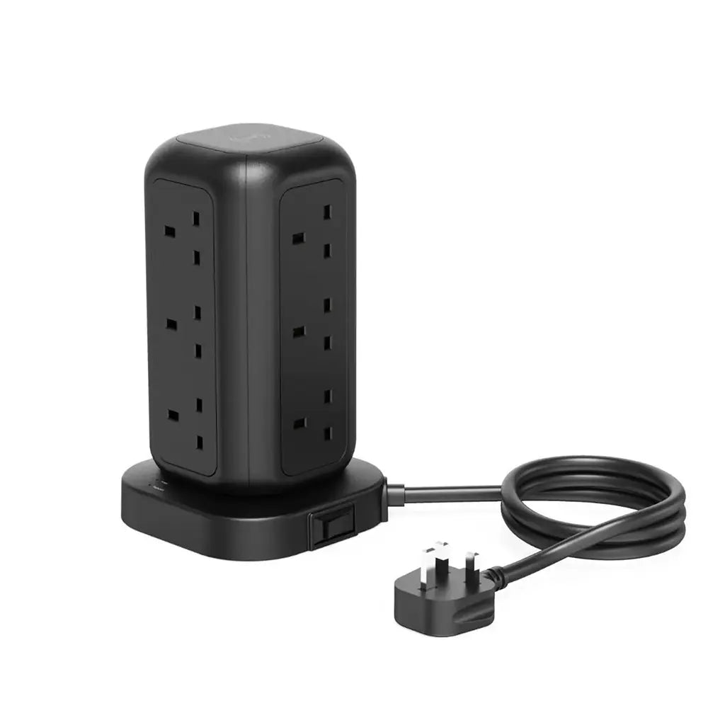 Powerology Multi-Port Tower with 15W Wireless Charger 12 UK Sockets 3250W Rated Power