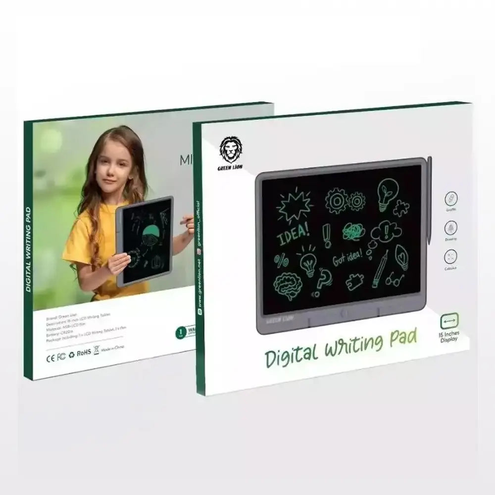 Green Lion LCD Digital Writing Pad 15" Wide Display Screen - Gray