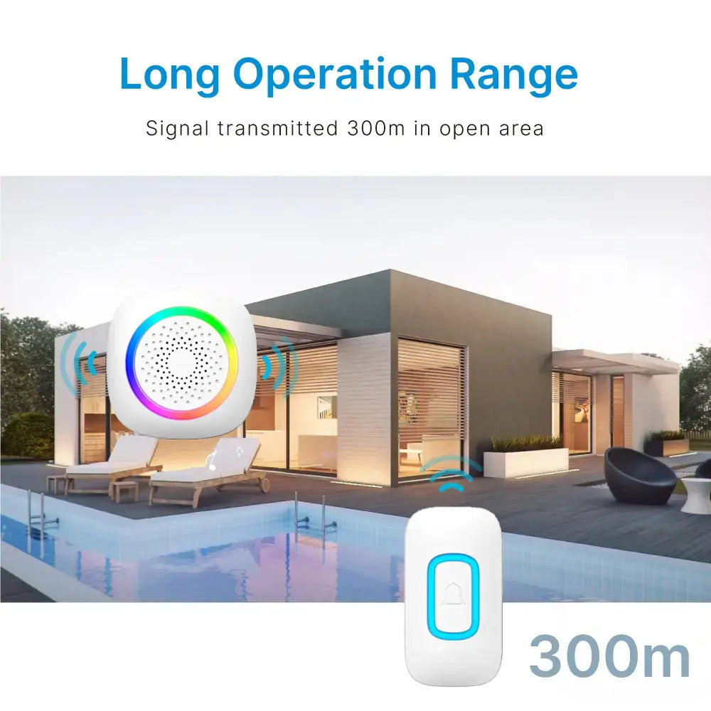 Rl RGB Wireless Battery Powered Doorbell With 60 Ringtones and 5 Volume Levels Working up to 300m Open Area