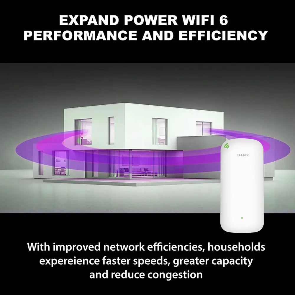 D-Link AX1800 Wi-Fi 6 Mesh Range Extender With 4 Streams Technology Up To 574 Mbps (2.4GHz) + 1201 Mbps (5GHz)