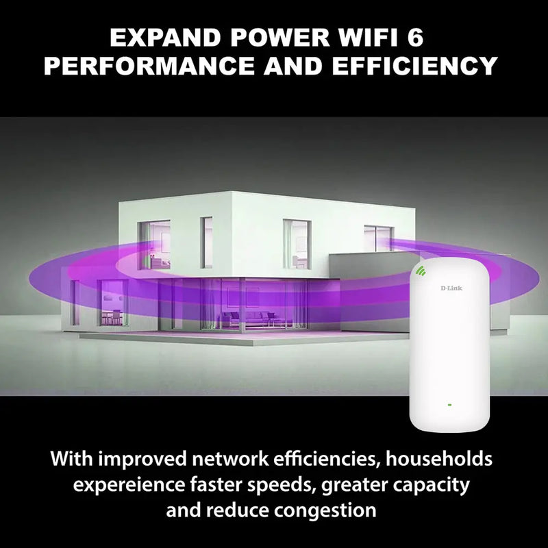 D-Link AX1800 Wi-Fi 6 Mesh Range Extender With 4 Streams Technology Up To 574 Mbps (2.4GHz) + 1201 Mbps (5GHz)