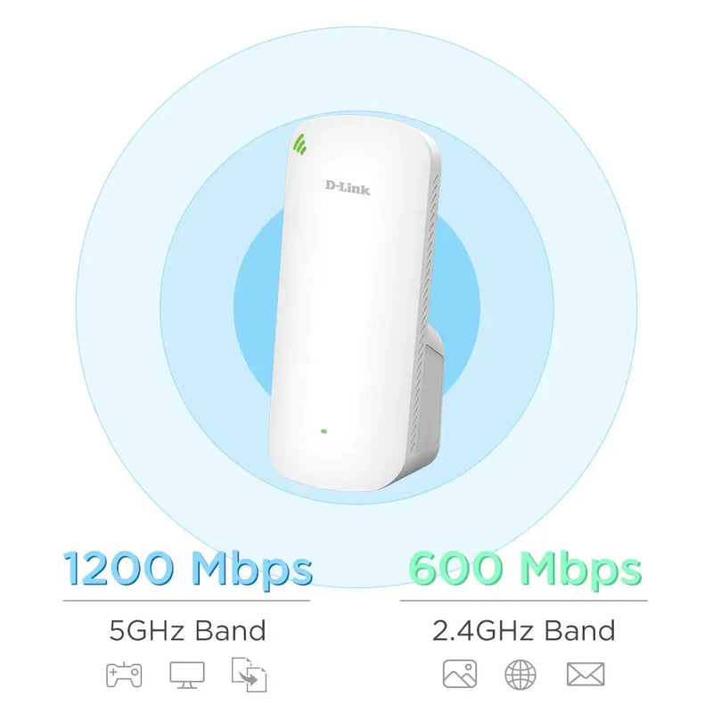 D-Link AX1800 Wi-Fi 6 Mesh Range Extender With 4 Streams Technology Up To 574 Mbps (2.4GHz) + 1201 Mbps (5GHz)
