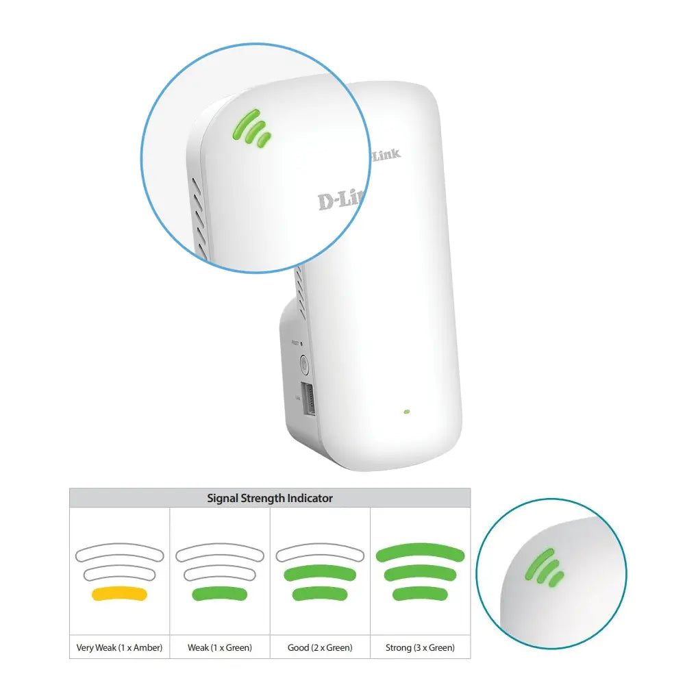 D-Link AX1800 Wi-Fi 6 Mesh Range Extender With 4 Streams Technology Up To 574 Mbps (2.4GHz) + 1201 Mbps (5GHz)
