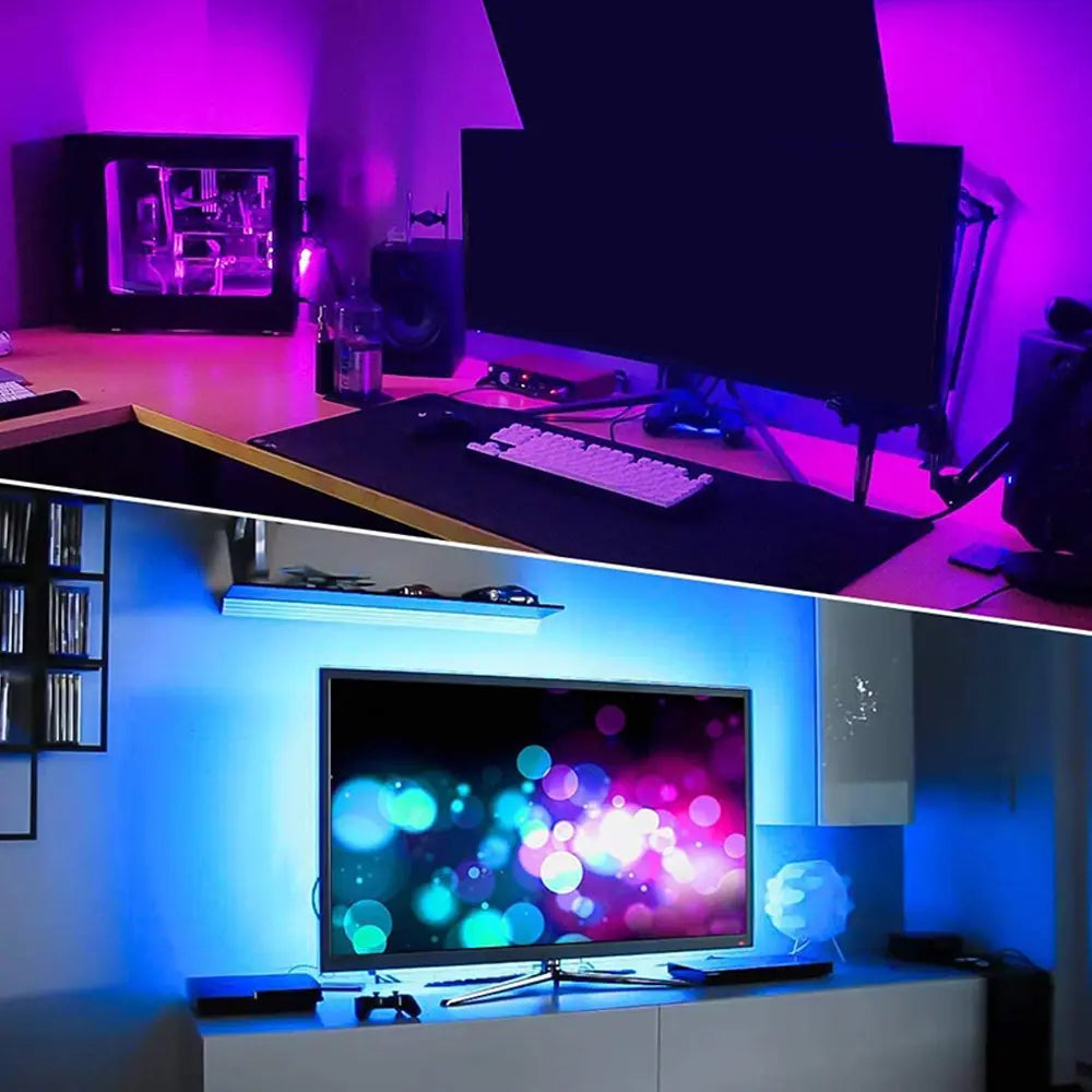 Porodo Blue RGB Light Strip with Sound Reactive Lighting 5m Length Remote Control With Jump & Fade Effects