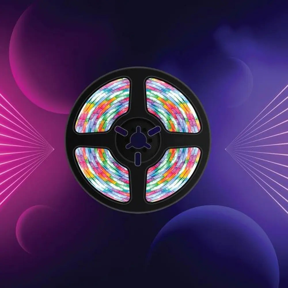 Porodo Blue RGB Light Strip with Sound Reactive Lighting 5m Length Remote Control With Jump & Fade Effects