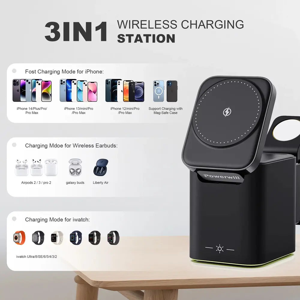 4 in 1 Wireless Magnetic Multifunctional Charger 15W With 100cm Cable
