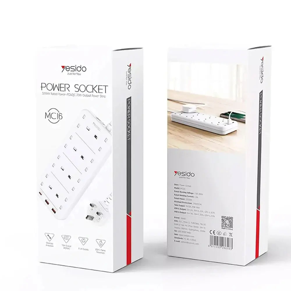 Yesido MC-16 Power Strip with 8 Outlets and 3 USB Ports 3250W