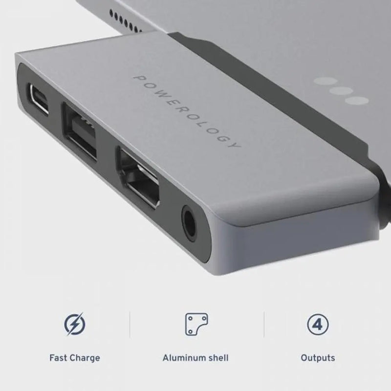 Powerology 4 in 1 USB-C Hub with HDMI, USB, and AUX Port