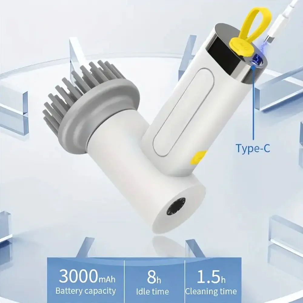 Portable Electric Spin Scrubber with 120-Min Battery Life 360° Rotation 4 Brush Heads Type-C Rechargeable