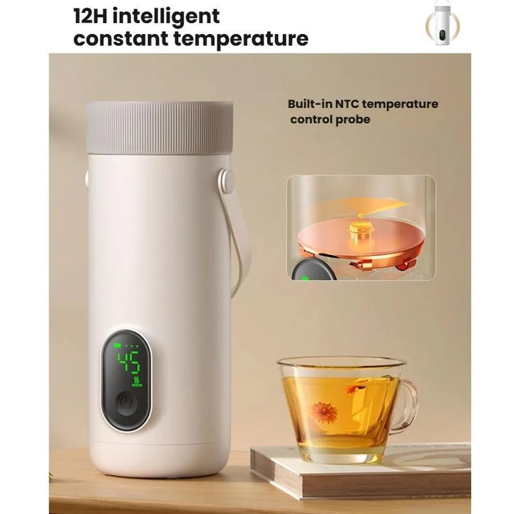 RK-3 Wireless Portable Electric Heating Travel Kettle with 6-Temperature Settings 18W Type-C Rechargeable – White