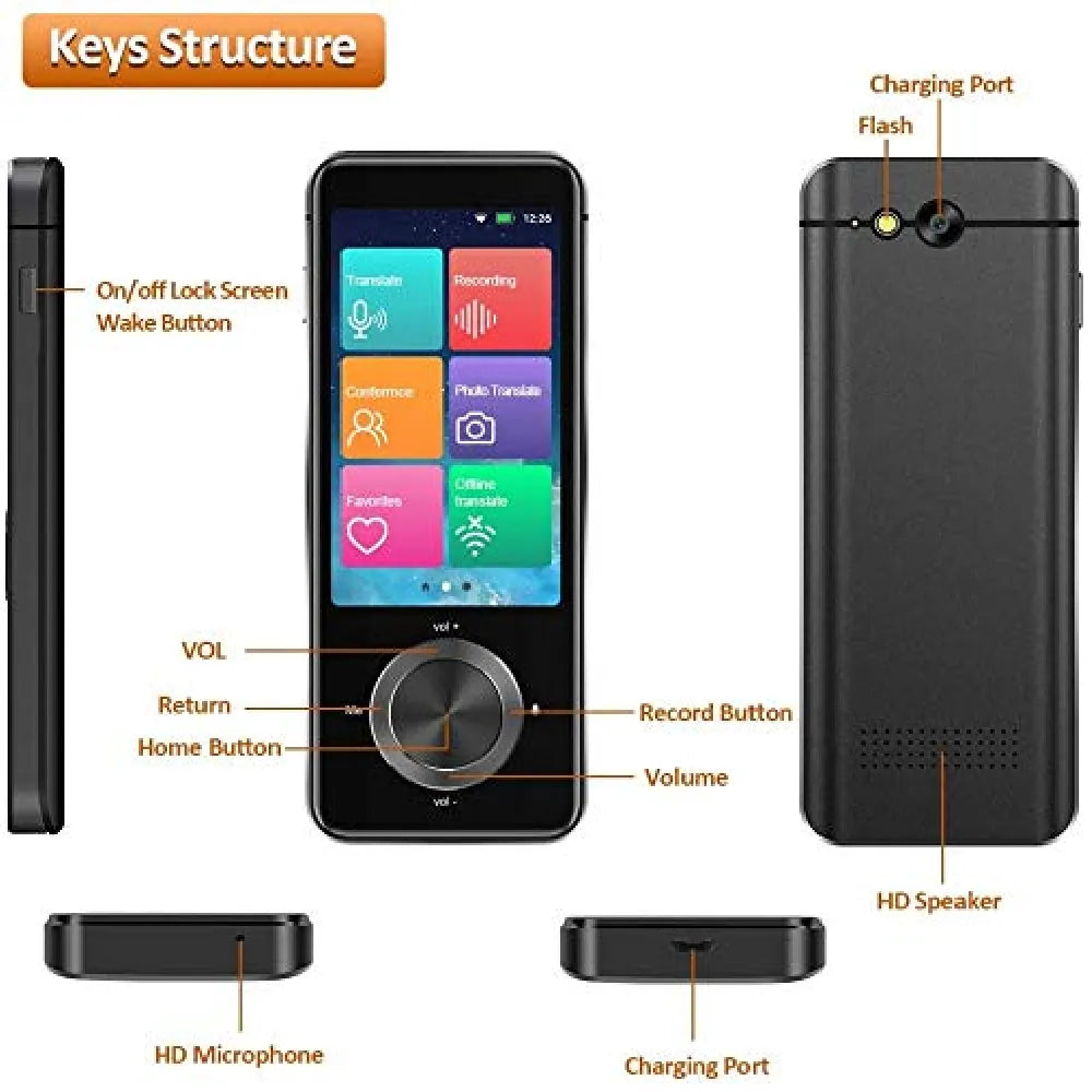 M9 Instant Voice Translator Two-Way Real Time Smart Translator Device with Camera & Touchscreen 1500mAh Type-C Rechargeable