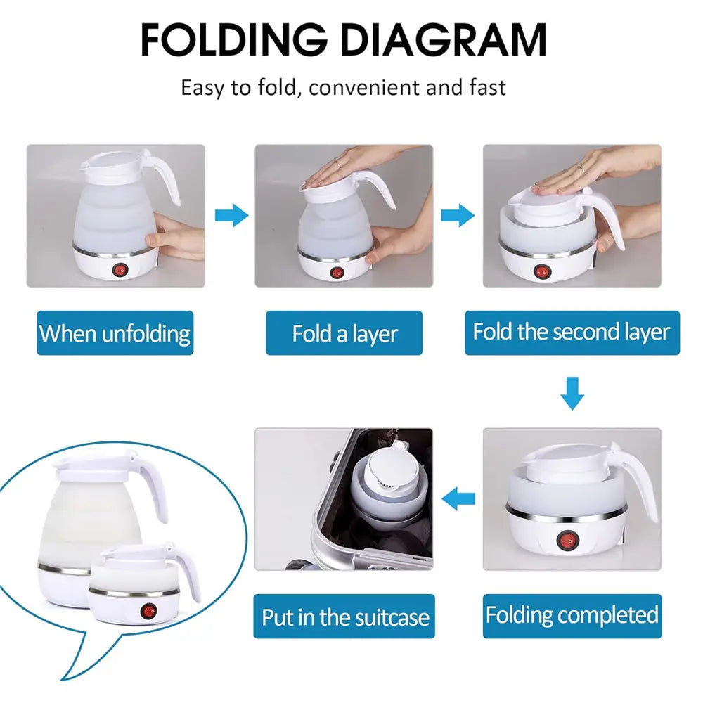 Hyllis Folding Electric Silicone Travel Kettle 600ml 600W