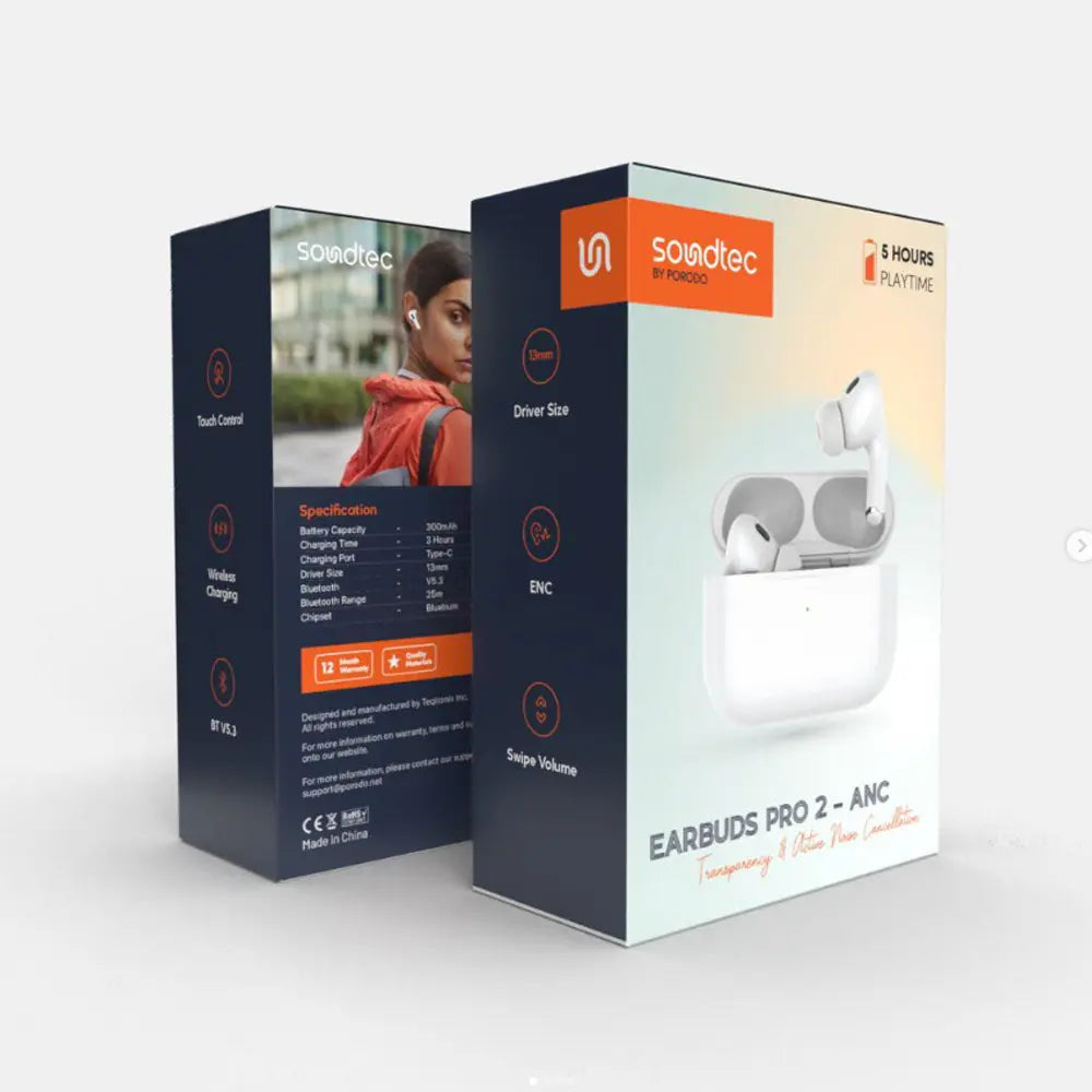 Soundtec By Porodo Earbuds Pro 2 - Active Noise Cancellation