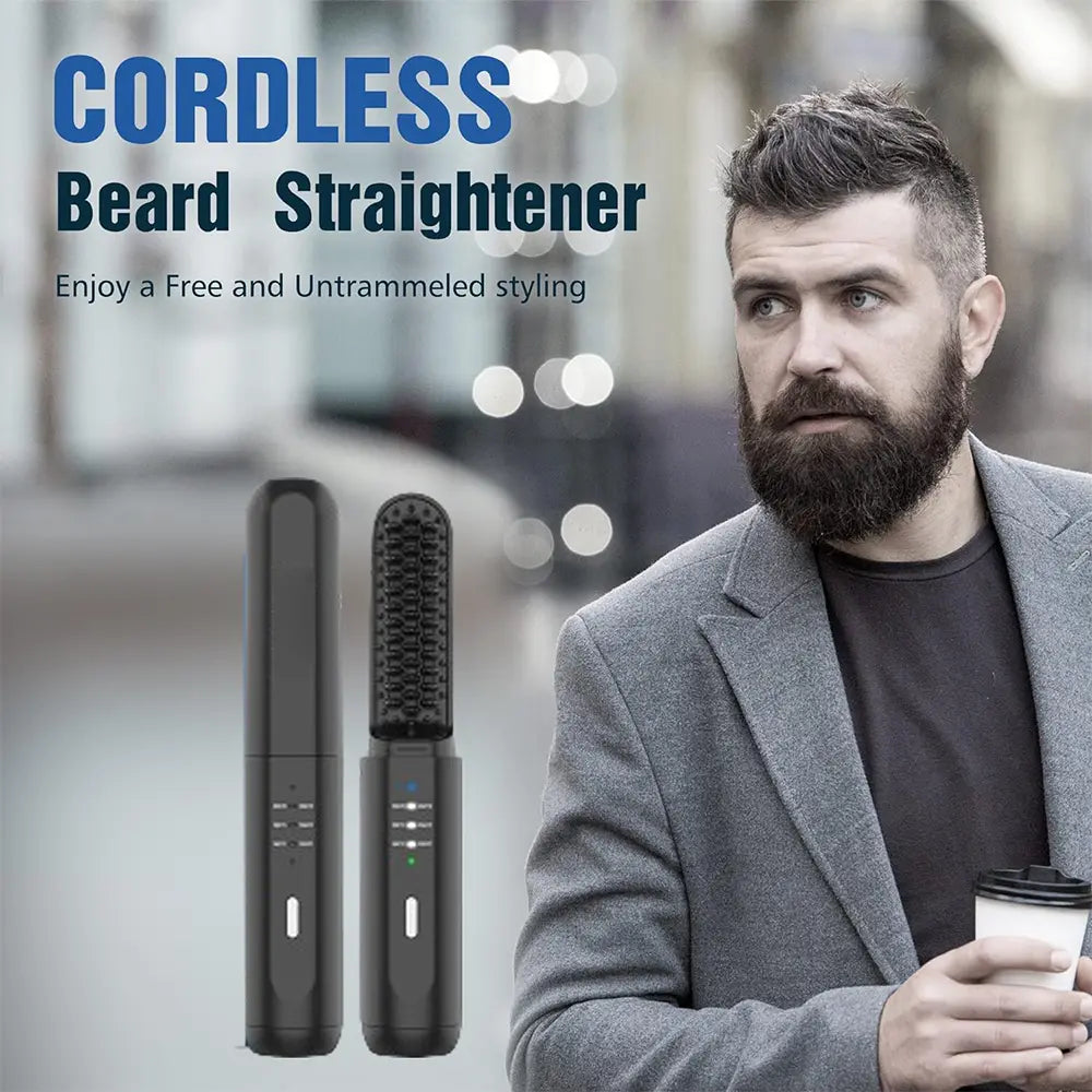 Portable Cordless Beard Straightener Brush For Men With Anti-Scald & Ionic Technology, 3 Temperature Setting